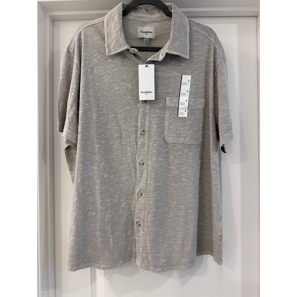 Goodfellow & Co Mens XL Gray Cotton Short Sleeve Button Down Shirt Standard Fit